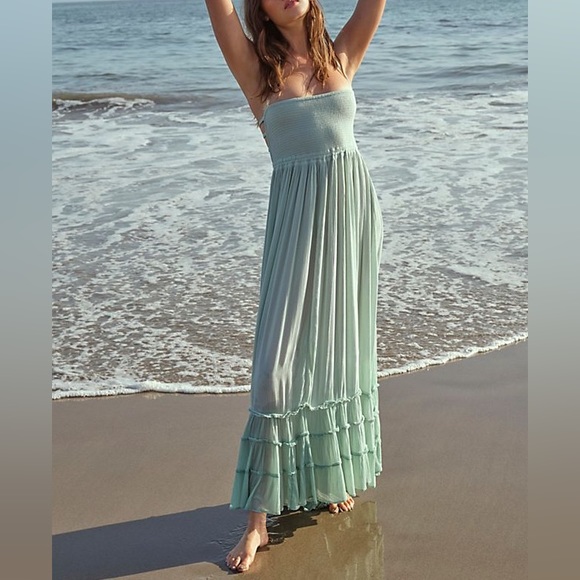 Free People Extratropical Romantic Open Back Tiered Ruffle Pastel Color Maxi - Picture 5 of 12